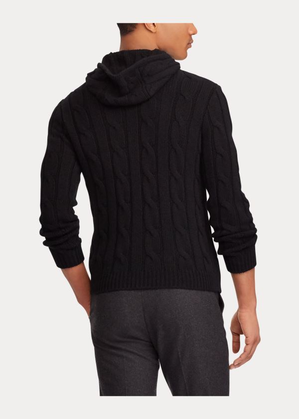 Swetry Ralph Lauren Cable-Knit Cashmere Hoodie Męskie Czarne | TTHM7335