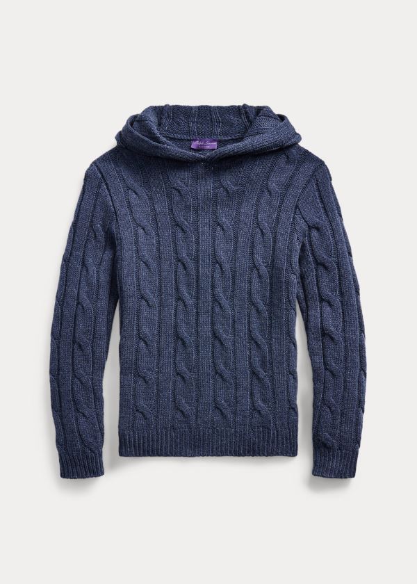 Swetry Ralph Lauren Cable-Knit Cashmere Hoodie Męskie Niebieskie | IZEY1500