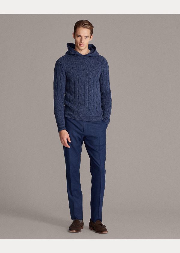 Swetry Ralph Lauren Cable-Knit Cashmere Hoodie Męskie Niebieskie | IZEY1500