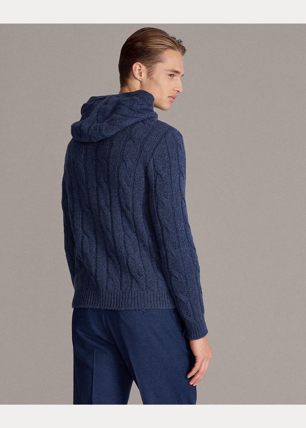 Swetry Ralph Lauren Cable-Knit Cashmere Hoodie Męskie Niebieskie | IZEY1500