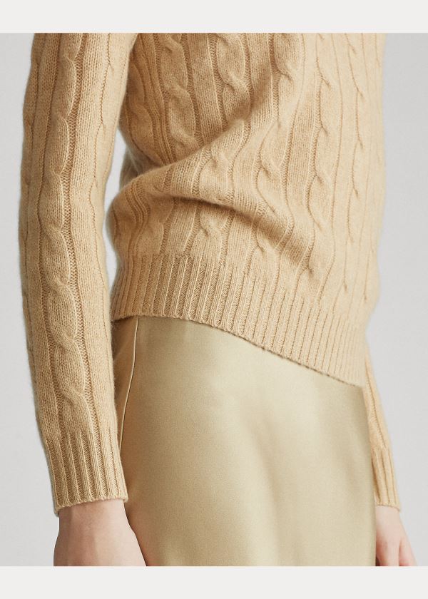 Swetry Ralph Lauren Cable-Knit Cashmere Sweater Damskie Brązowe | IKZP9451