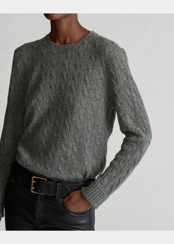 Swetry Ralph Lauren Cable-Knit Cashmere Sweater Damskie Ciemny Szare | DJPX7122