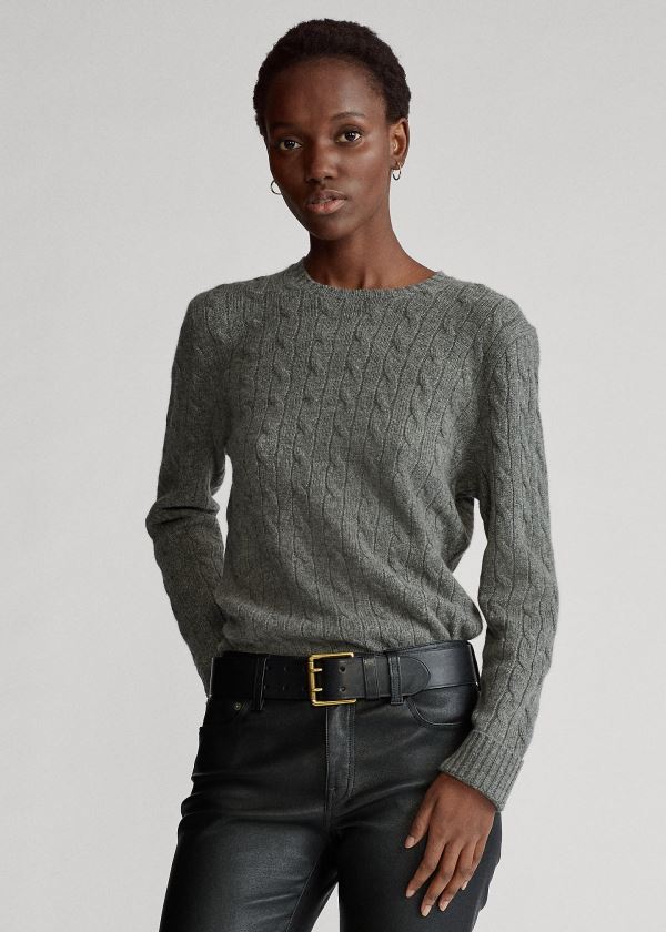 Swetry Ralph Lauren Cable-Knit Cashmere Sweater Damskie Ciemny Szare | DJPX7122