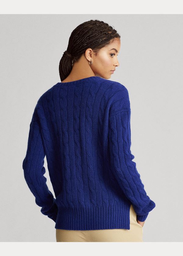 Swetry Ralph Lauren Cable-Knit Cashmere Sweater Damskie Królewski Niebieski Niebieskie | AYPZ3546