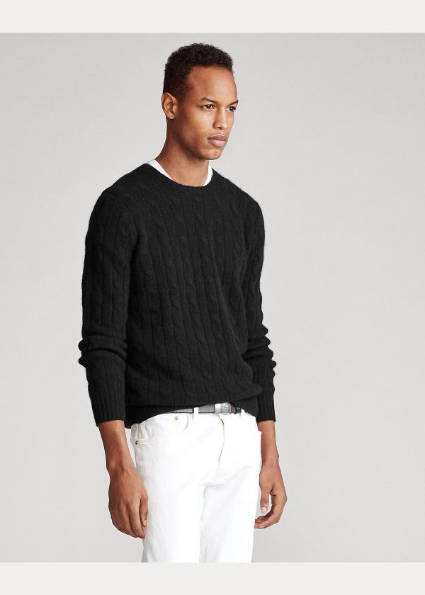 Swetry Ralph Lauren Cable-Knit Cashmere Sweater Męskie Czarne | LJKW0980