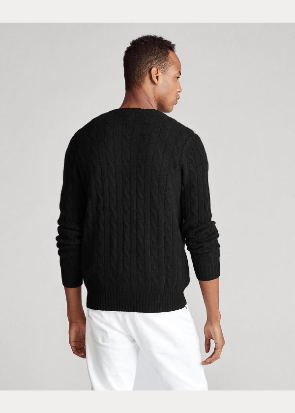 Swetry Ralph Lauren Cable-Knit Cashmere Sweater Męskie Czarne | LJKW0980