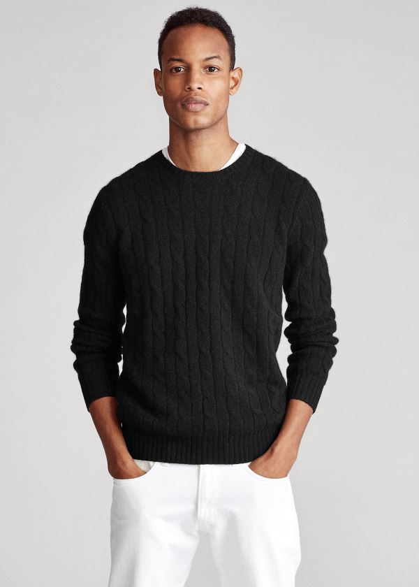 Swetry Ralph Lauren Cable-Knit Cashmere Sweater Męskie Czarne | LJKW0980