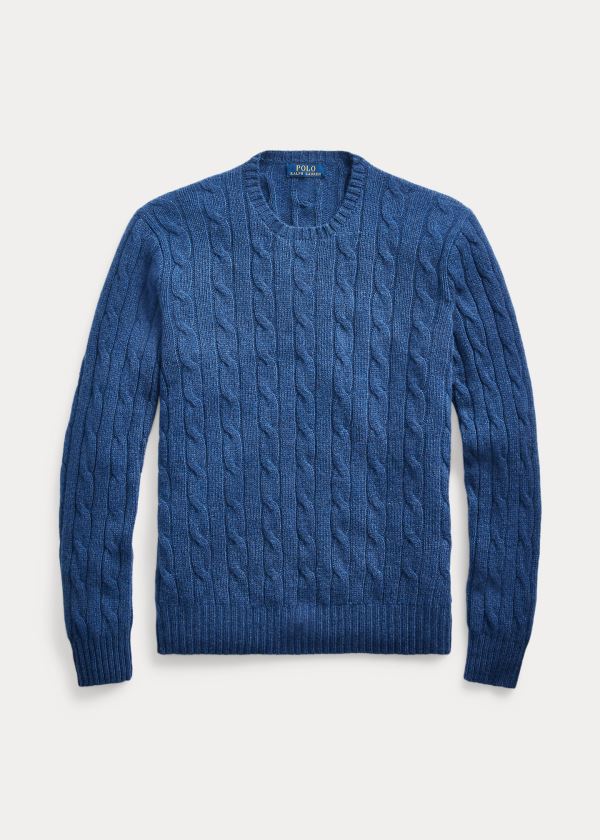 Swetry Ralph Lauren Cable-Knit Cashmere Sweater Męskie Granatowe | SIIK4477