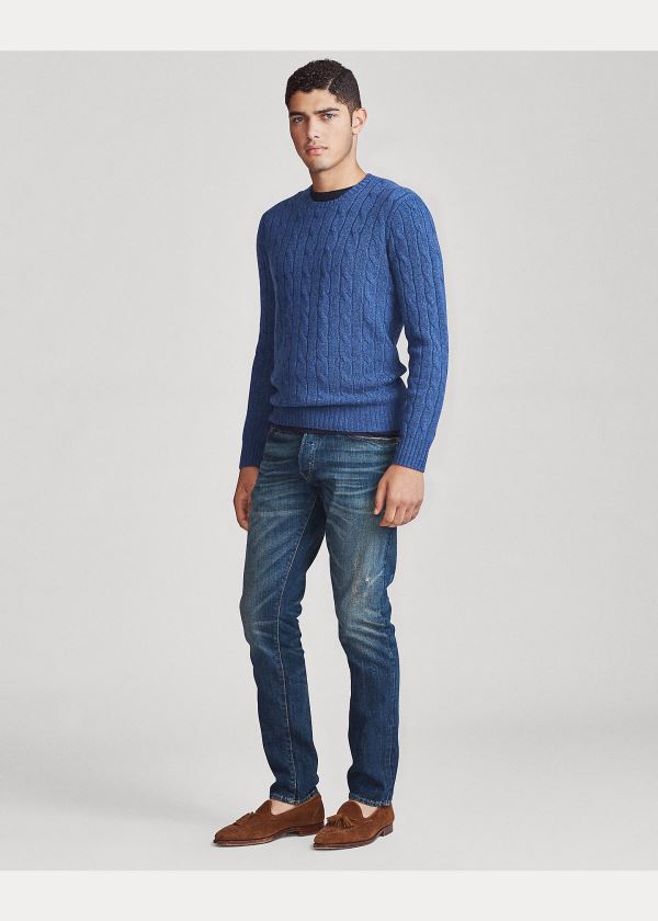 Swetry Ralph Lauren Cable-Knit Cashmere Sweater Męskie Granatowe | SIIK4477