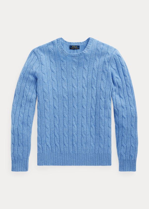 Swetry Ralph Lauren Cable-Knit Cashmere Sweater Męskie Królewski Niebieski Niebieskie | ZUYM3302