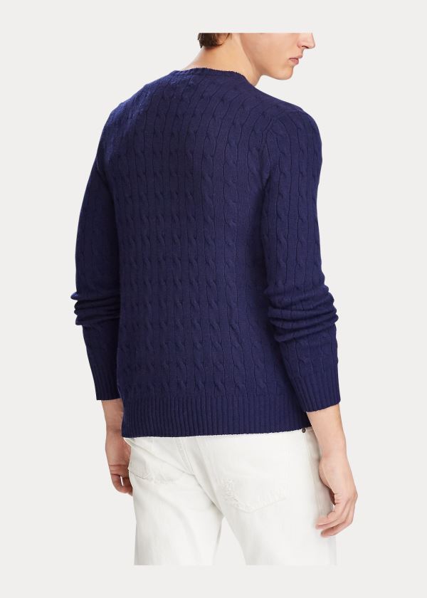 Swetry Ralph Lauren Cable-Knit Cashmere Sweater Męskie Głęboka Granatowe | INEG2072