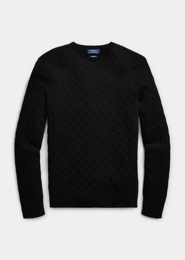 Swetry Ralph Lauren Cable-Knit Cashmere Sweater Męskie Czarne | PLKU6865