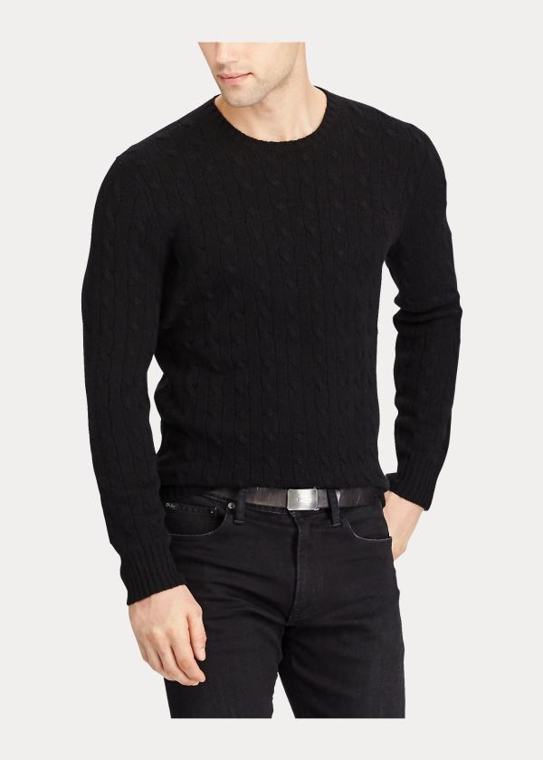 Swetry Ralph Lauren Cable-Knit Cashmere Sweater Męskie Czarne | PLKU6865