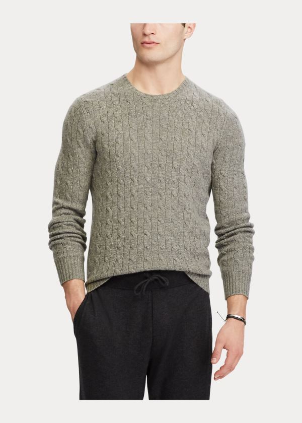 Swetry Ralph Lauren Cable-Knit Cashmere Sweater Męskie Szare | JGVA2234