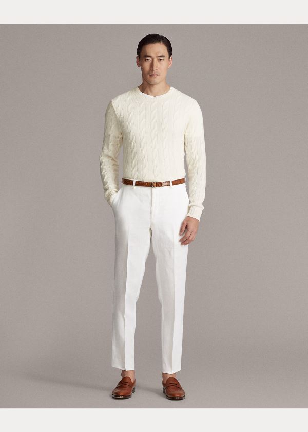 Swetry Ralph Lauren Cable-Knit Cashmere Sweater Męskie Kremowe | RQUI2117