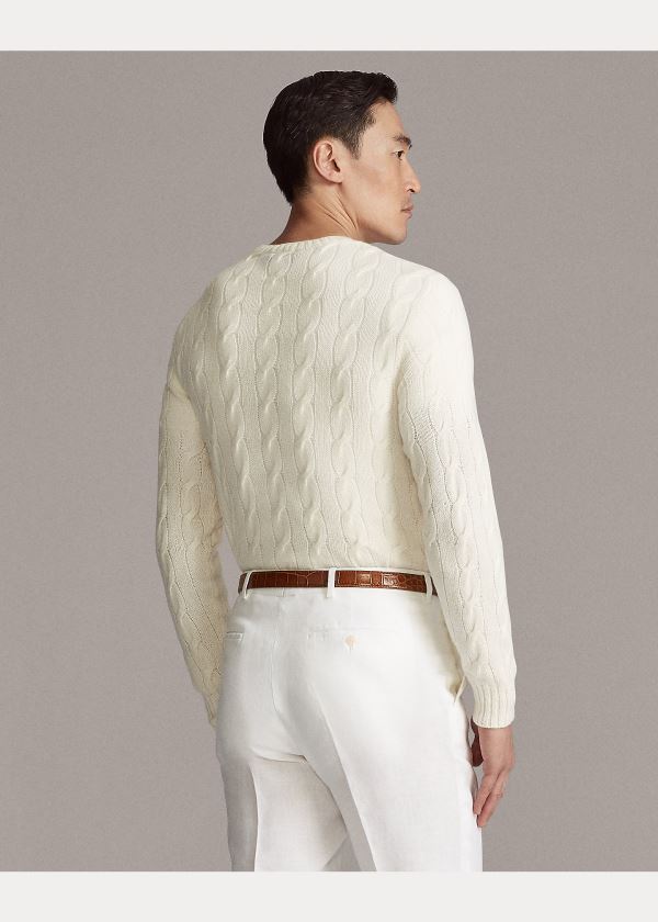 Swetry Ralph Lauren Cable-Knit Cashmere Sweater Męskie Kremowe | RQUI2117