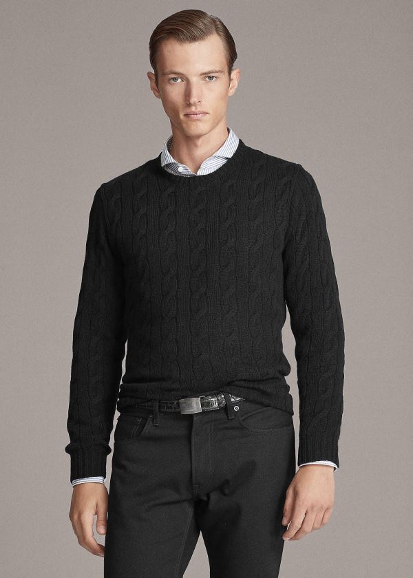 Swetry Ralph Lauren Cable-Knit Cashmere Sweater Męskie Czarne | TCRK8374