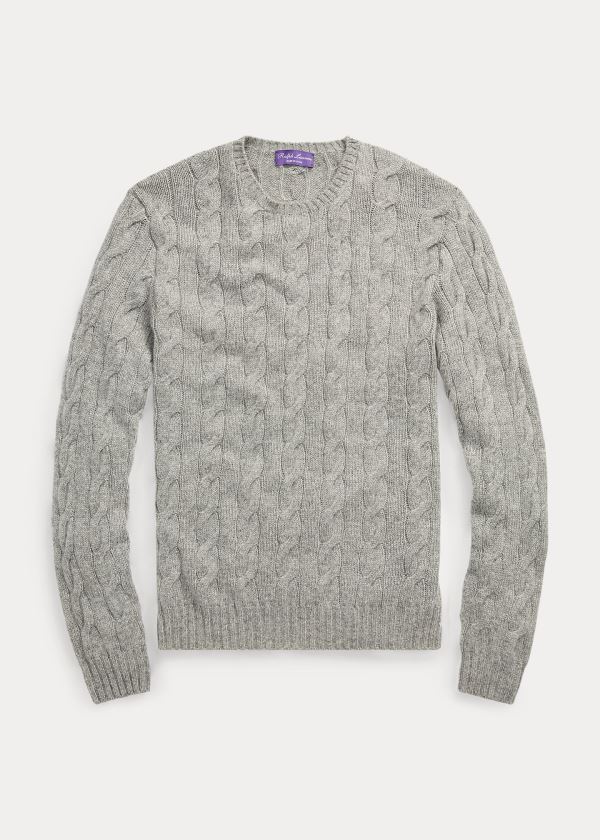 Swetry Ralph Lauren Cable-Knit Cashmere Sweater Męskie Głęboka Szare | SSCA3066