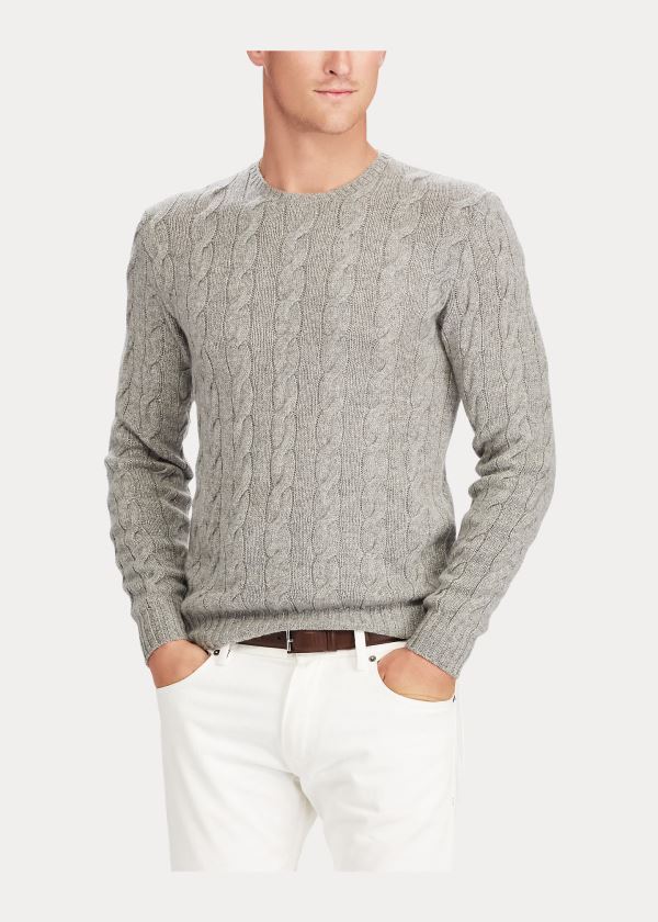 Swetry Ralph Lauren Cable-Knit Cashmere Sweater Męskie Głęboka Szare | SSCA3066