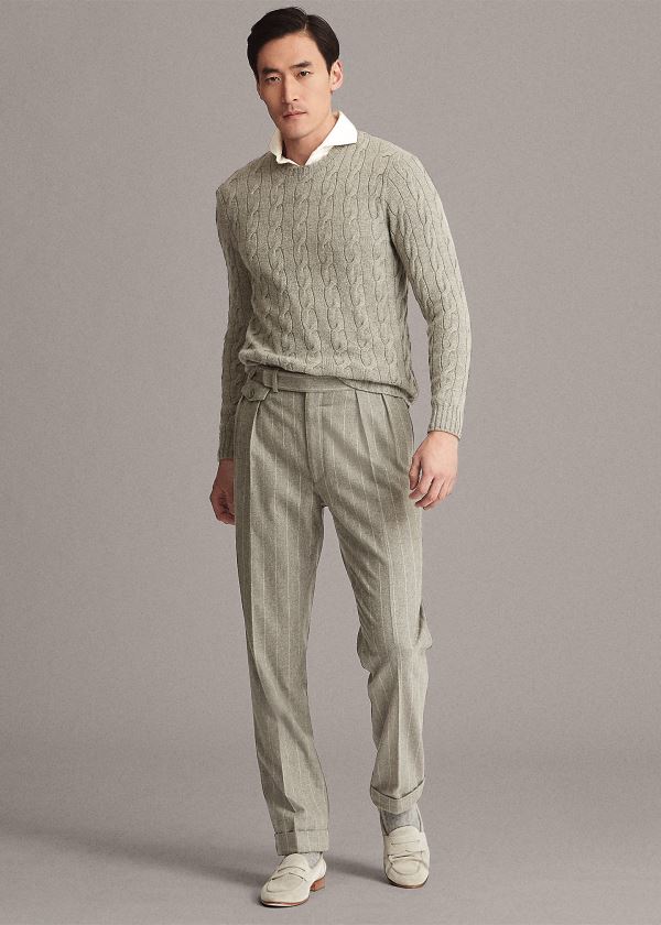 Swetry Ralph Lauren Cable-Knit Cashmere Sweater Męskie Głęboka Szare | SSCA3066