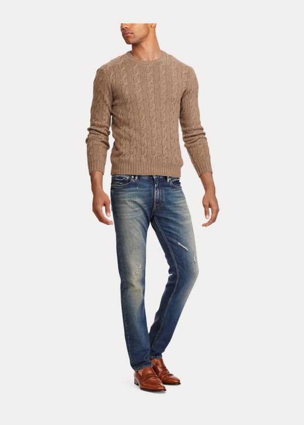 Swetry Ralph Lauren Cable-Knit Cashmere Sweater Męskie Brązowe | WIEW8528