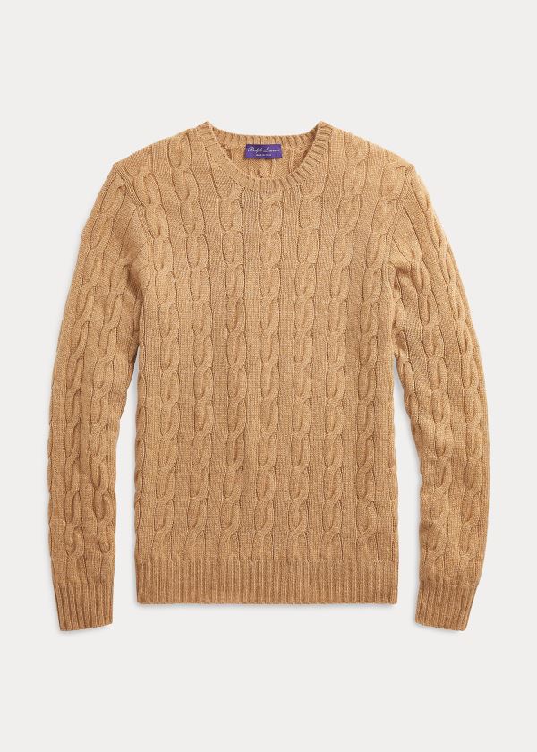 Swetry Ralph Lauren Cable-Knit Cashmere Sweater Męskie Brązowe | ZTFT4496