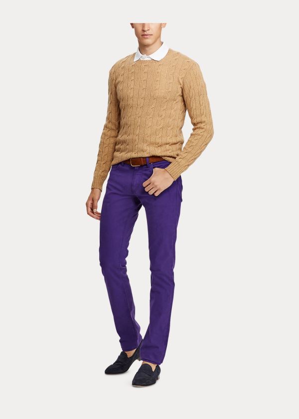 Swetry Ralph Lauren Cable-Knit Cashmere Sweater Męskie Brązowe | ZTFT4496