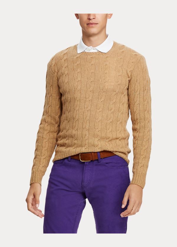 Swetry Ralph Lauren Cable-Knit Cashmere Sweater Męskie Brązowe | ZTFT4496