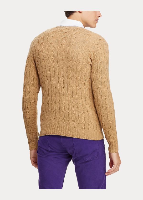 Swetry Ralph Lauren Cable-Knit Cashmere Sweater Męskie Brązowe | ZTFT4496