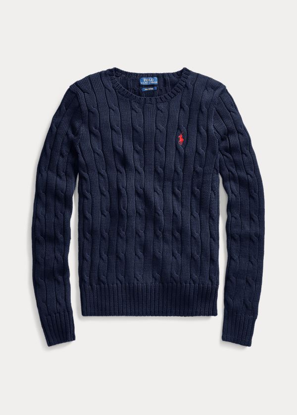 Swetry Ralph Lauren Cable-Knit Cotton Sweater Damskie Granatowe | TFKD9384