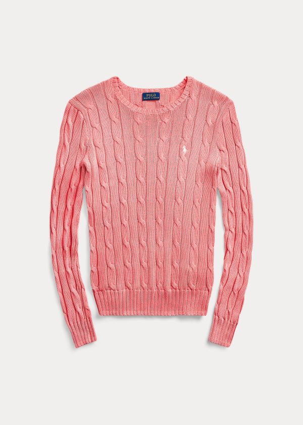 Swetry Ralph Lauren Cable-Knit Cotton Sweater Damskie Różowe | RDQA9287