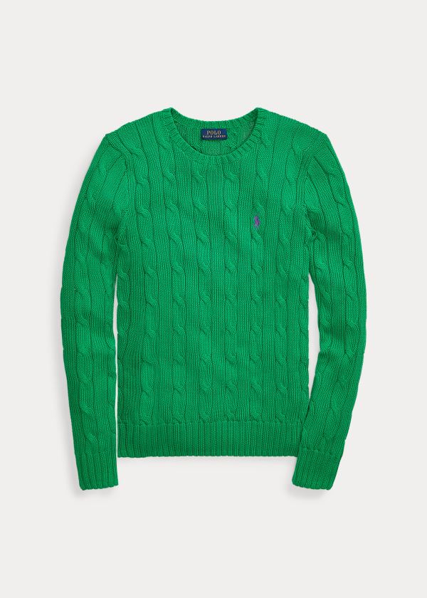 Swetry Ralph Lauren Cable-Knit Cotton Sweater Damskie Zielone | FHDQ8795