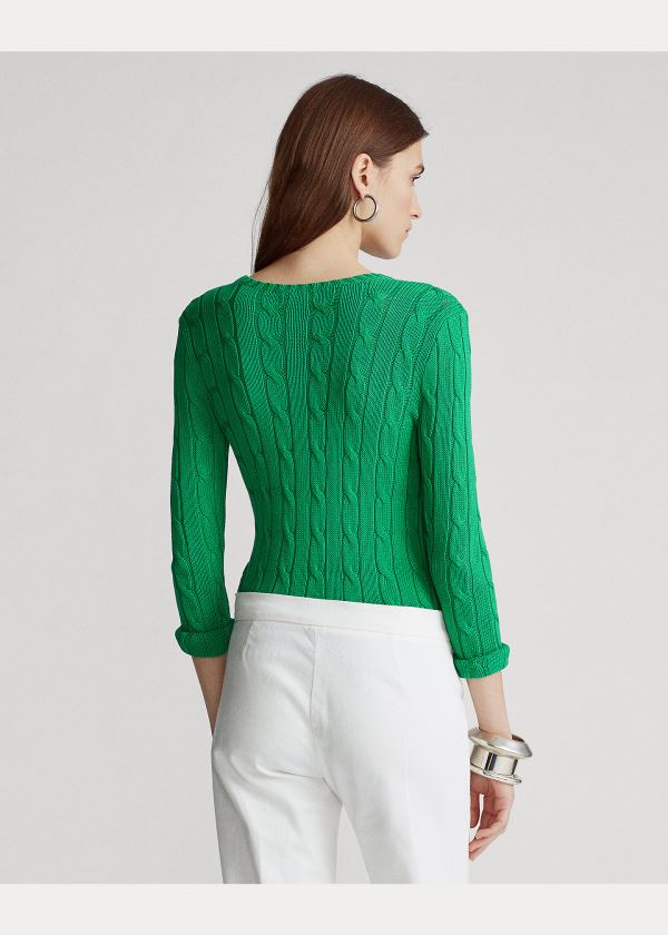 Swetry Ralph Lauren Cable-Knit Cotton Sweater Damskie Zielone | FHDQ8795