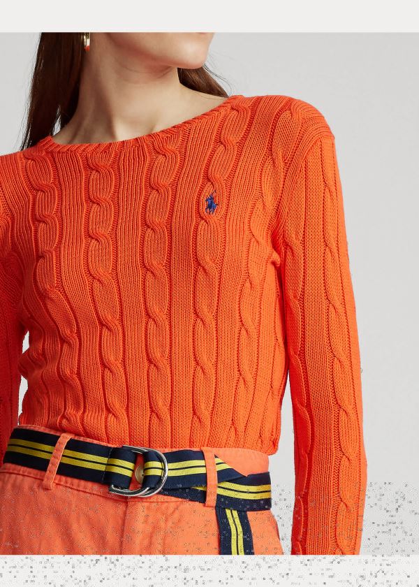 Swetry Ralph Lauren Cable-Knit Cotton Sweater Damskie Pomarańczowe | OOSK6780