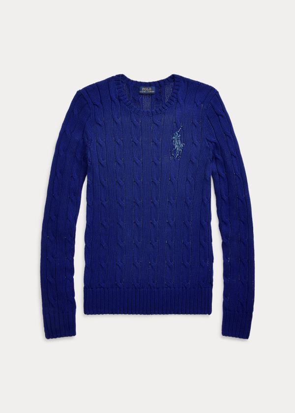 Swetry Ralph Lauren Cable-Knit Cotton Sweater Damskie Królewski Niebieski Niebieskie | ARUU7732