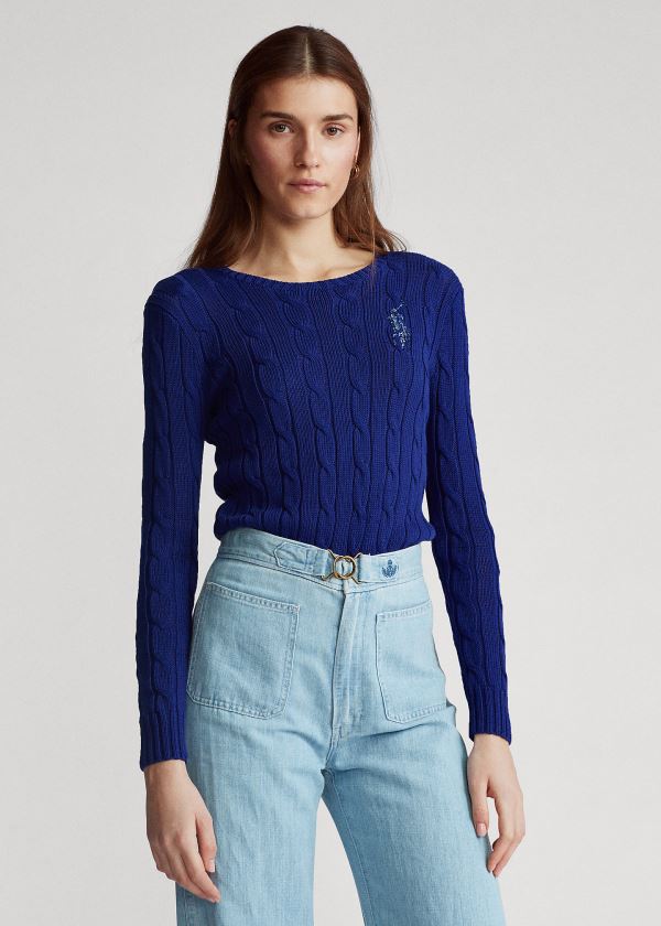 Swetry Ralph Lauren Cable-Knit Cotton Sweater Damskie Królewski Niebieski Niebieskie | ARUU7732