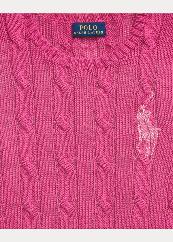 Swetry Ralph Lauren Cable-Knit Cotton Sweater Damskie Jasny Różowe | SSNA7999