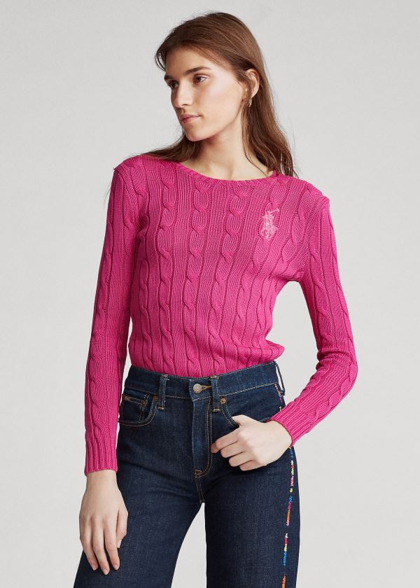 Swetry Ralph Lauren Cable-Knit Cotton Sweater Damskie Jasny Różowe | SSNA7999