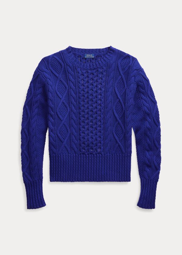 Swetry Ralph Lauren Cable-Knit Cotton Sweater Damskie Królewski Niebieski Niebieskie | OYEW3972