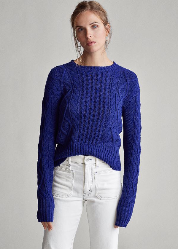 Swetry Ralph Lauren Cable-Knit Cotton Sweater Damskie Królewski Niebieski Niebieskie | OYEW3972