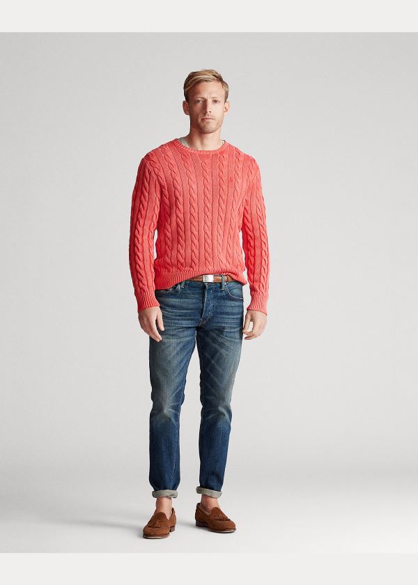 Swetry Ralph Lauren Cable-Knit Cotton Sweater Męskie Koralowe | PXZC6122