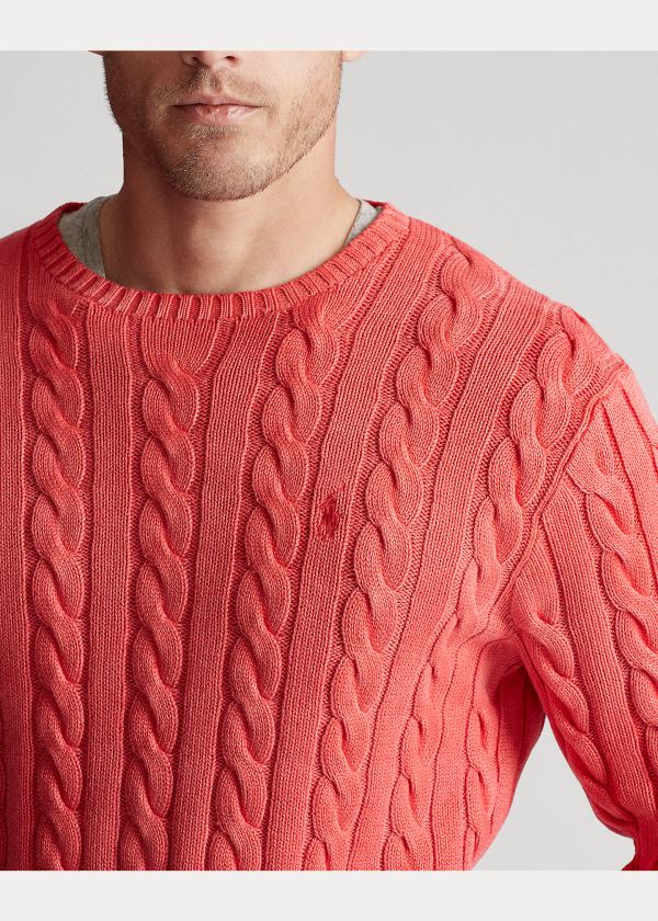 Swetry Ralph Lauren Cable-Knit Cotton Sweater Męskie Koralowe | PXZC6122