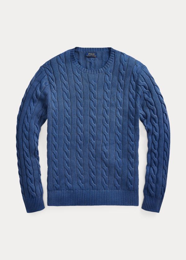 Swetry Ralph Lauren Cable-Knit Cotton Sweater Męskie Królewski Niebieski Niebieskie | MBWN4847