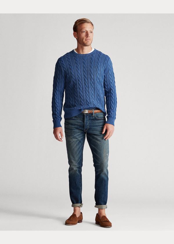 Swetry Ralph Lauren Cable-Knit Cotton Sweater Męskie Królewski Niebieski Niebieskie | MBWN4847