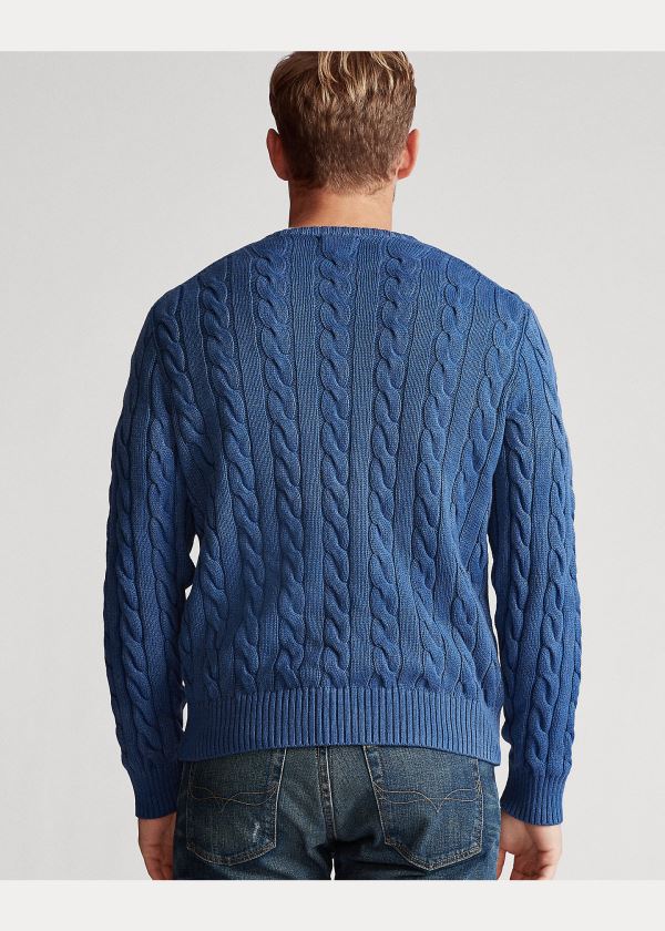 Swetry Ralph Lauren Cable-Knit Cotton Sweater Męskie Królewski Niebieski Niebieskie | MBWN4847