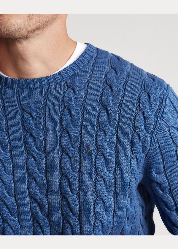 Swetry Ralph Lauren Cable-Knit Cotton Sweater Męskie Królewski Niebieski Niebieskie | MBWN4847