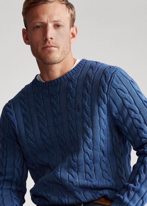 Swetry Ralph Lauren Cable-Knit Cotton Sweater Męskie Królewski Niebieski Niebieskie | MBWN4847