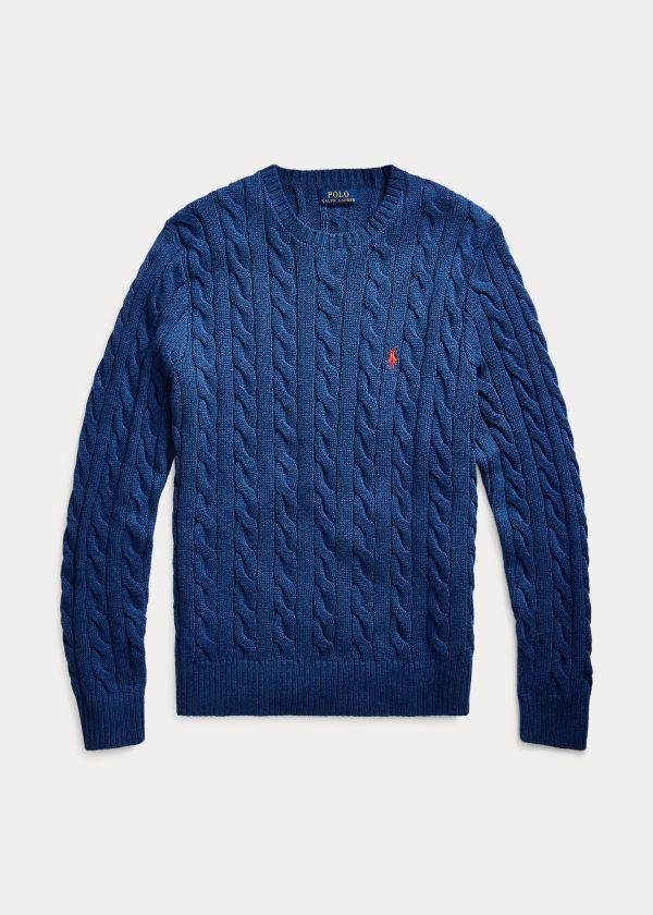 Swetry Ralph Lauren Cable-Knit Cotton Sweater Męskie Granatowe | RICN7763