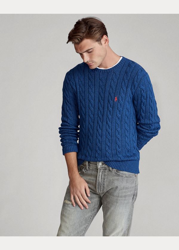 Swetry Ralph Lauren Cable-Knit Cotton Sweater Męskie Granatowe | RICN7763