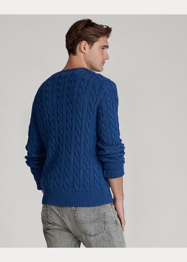 Swetry Ralph Lauren Cable-Knit Cotton Sweater Męskie Granatowe | RICN7763